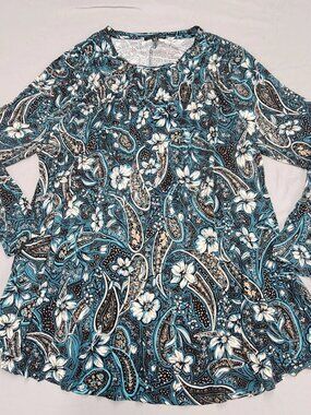 Lane Bryant Plus Size 18/20 Tunic Top Blue Multicolor Paisley Floral Stretch